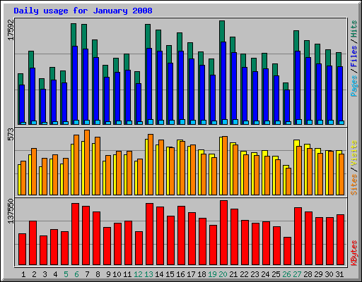 Daily usage for January 2008